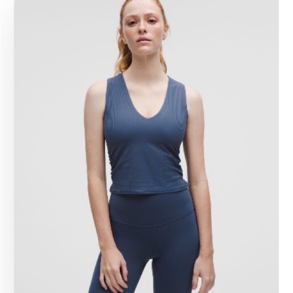 Lululemon All It Takes V-Neck Tank Top - Ribbed Nulu - Blue Twill - Size 6
